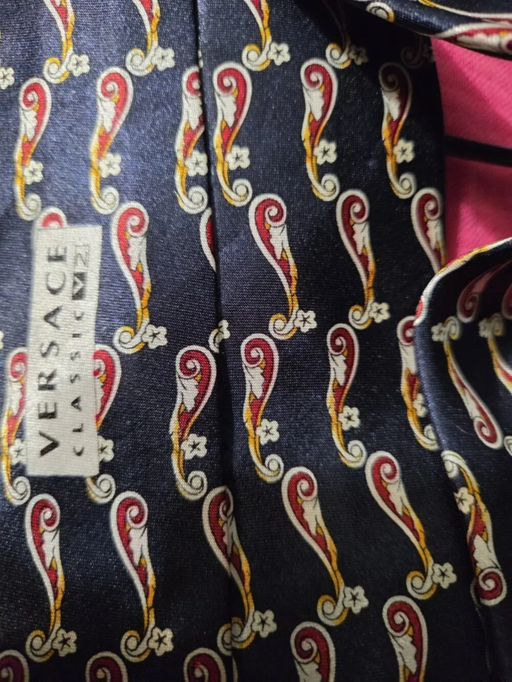 Vtg 90s Versace Classic V2 Mens Necktie Navy Blue Red Paisley